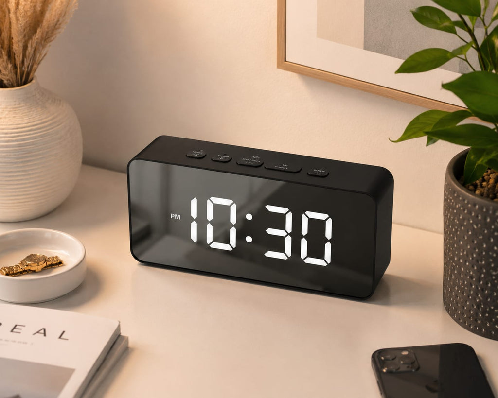 LED Digital Alarm Clock | Mirror Display, Alarm & Temperature Monitor