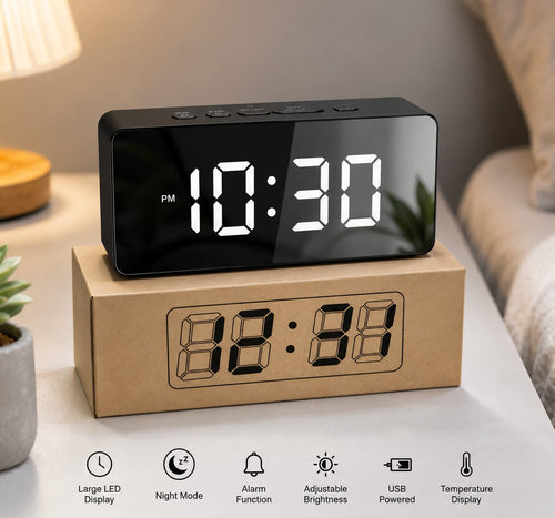 LED Digital Alarm Clock | Mirror Display, Alarm & Temperature Monitor